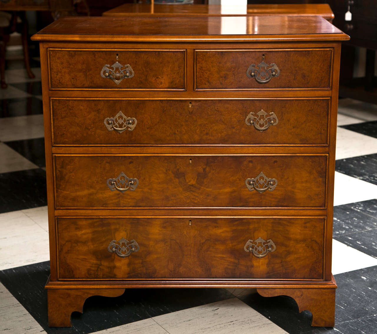 Custom English Walnut Five-Drawer Chest on Bracket Feet For Sale at ...