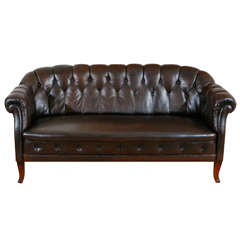 Antique English Leather Chesterfield