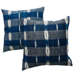 19th C. French Ikat Indigo Pillows.