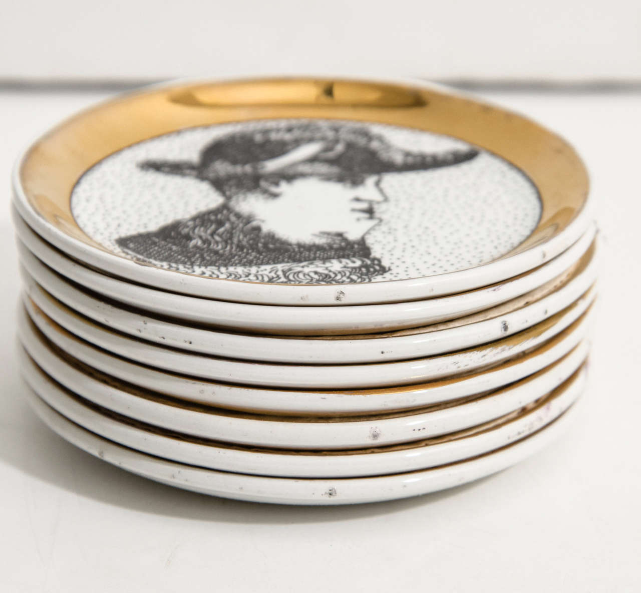20th Century A Mid Century Set of Eight Porcelain Fornasetti Coasters