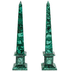 A Midcentury Pair of Malachite Obelisks