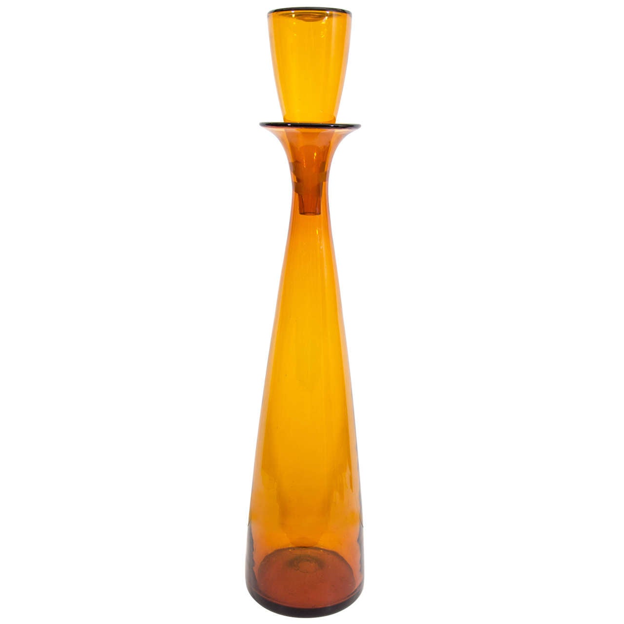 A Midcentury Large Amber Glass Decanter Designed by Wayne Husted for Blenko