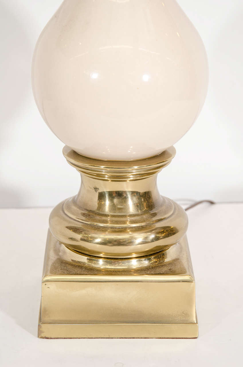 American Pair of Mid Century Cream Ceramic Lamps by Stiffel
