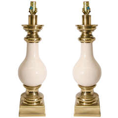 Pair of Mid Century Cream Ceramic Lamps by Stiffel