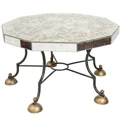 Art Deco Mirrored Coffee Table with Leaf Motif Attributed to Gilbert Poillerat