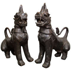 Pair of Antique Bronze Foo Dog Sculptures