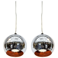 Mid-Century Modern Chrome Ball Pendant Lights after Verner Panton