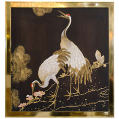 Superbe peinture d'oiseaux hérons signée par l'artiste Charles Clifton