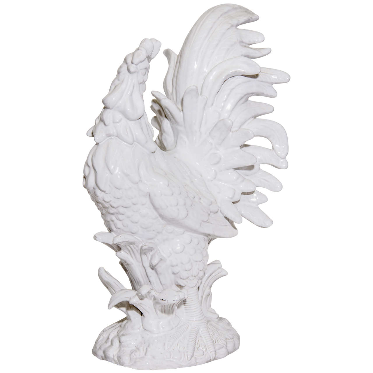 Vintage White Ceramic Rooster Sculpture