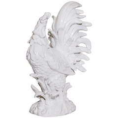 Vintage White Ceramic Rooster Sculpture