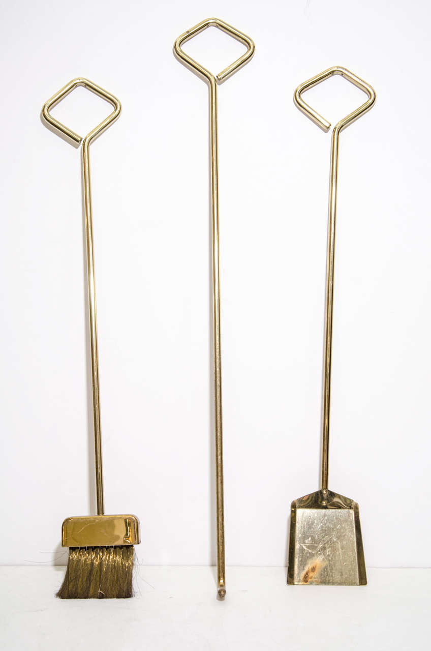 Brass Set of Mid Century Fire Tools Attributed to Fontana Arte