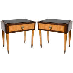 A Mid Century Pair of Italian Night Stands in Two-Tone Wood