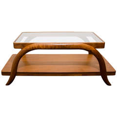 Mid Century Petite Two-Tier Coffee Table in Wood and Glass