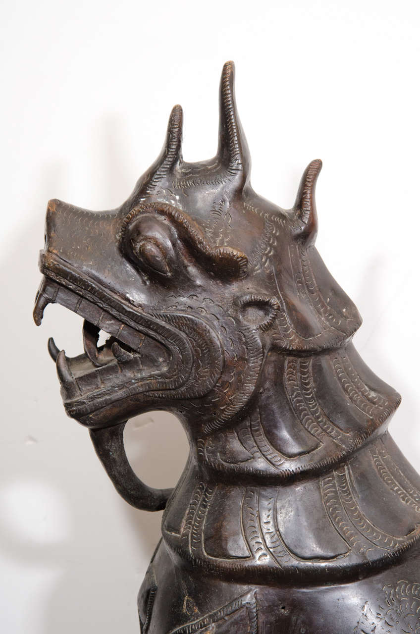 Pair of Antique Bronze Foo Dog Sculptures at 1stdibs