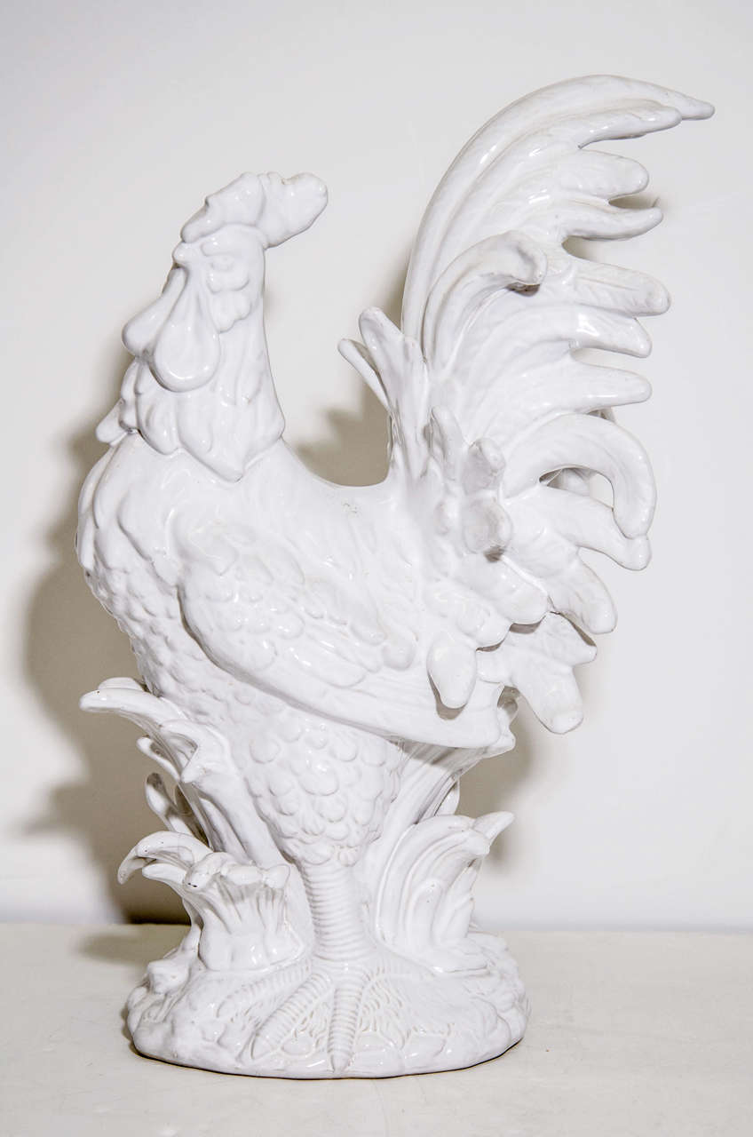 Vintage White Ceramic Rooster Sculpture at 1stDibs large white