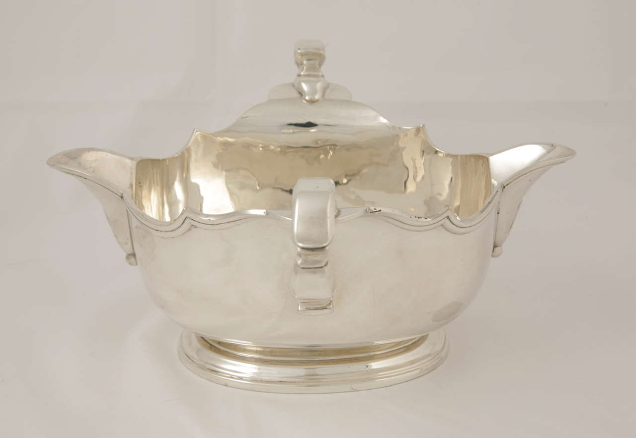 Pair of Large Double-Lipped Sterling Silver Sauceboats, 
This very heavy pair of sauceboats were made by Richard Comyns, in London 1933 and are a faithful copy of a style from 200 years earlier.
They measure just over 8.5