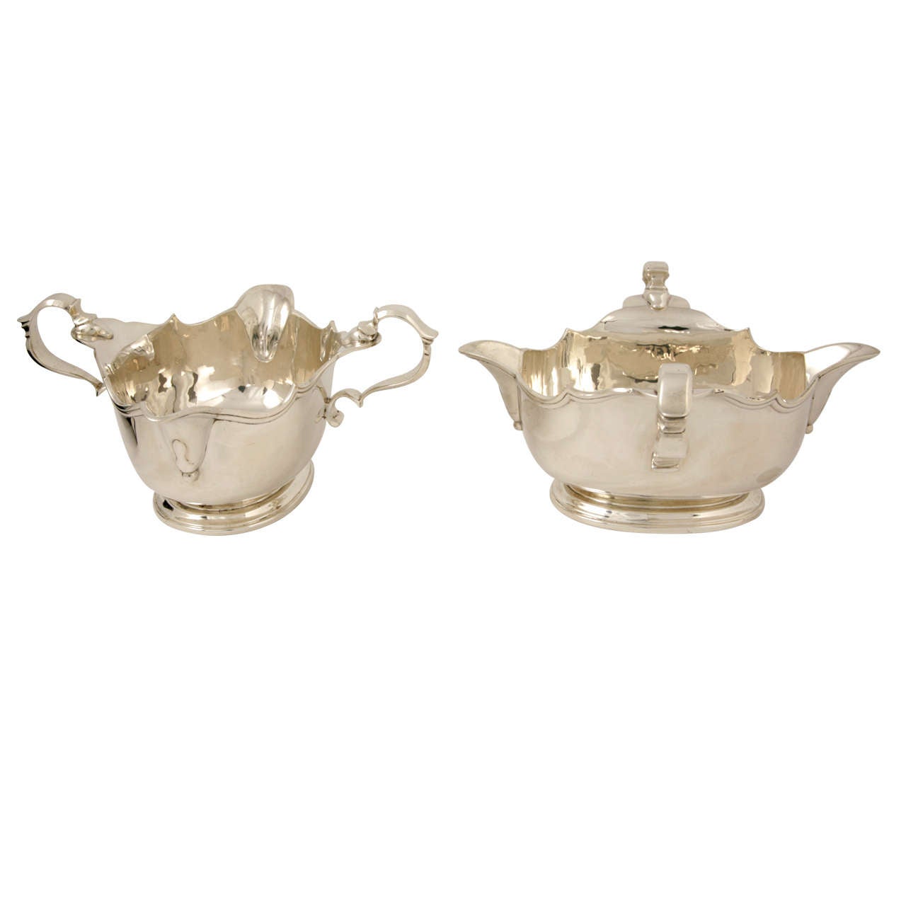 Pair of Large Double-Lipped Sterling Silver Sauceboats For Sale