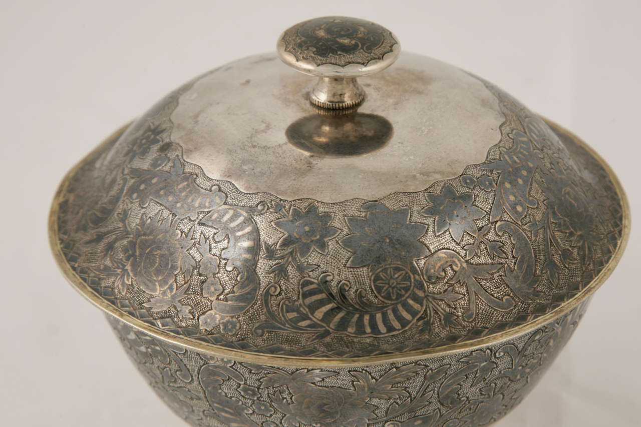Unknown Pair of Caucasian Silver and Niello Covered Bowls