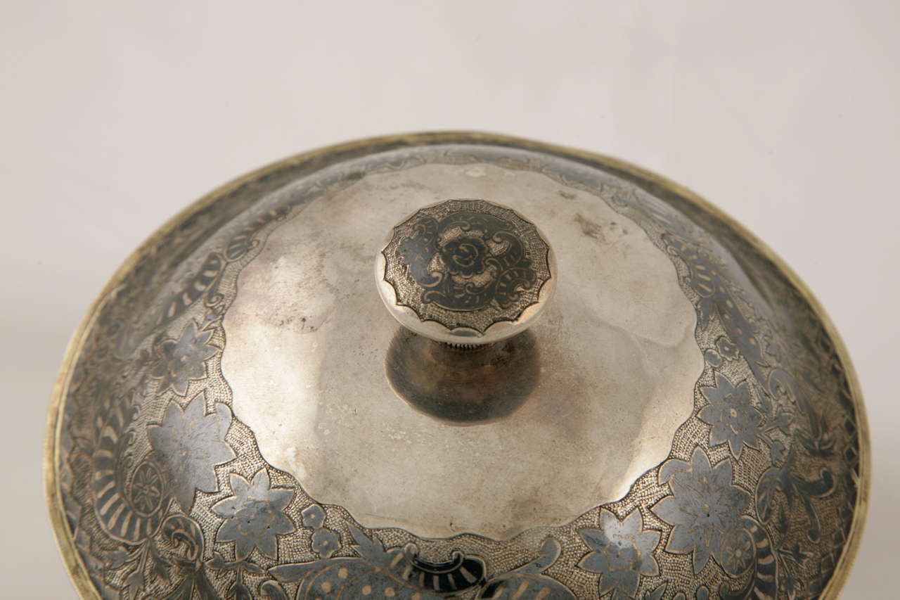19th Century Pair of Caucasian Silver and Niello Covered Bowls