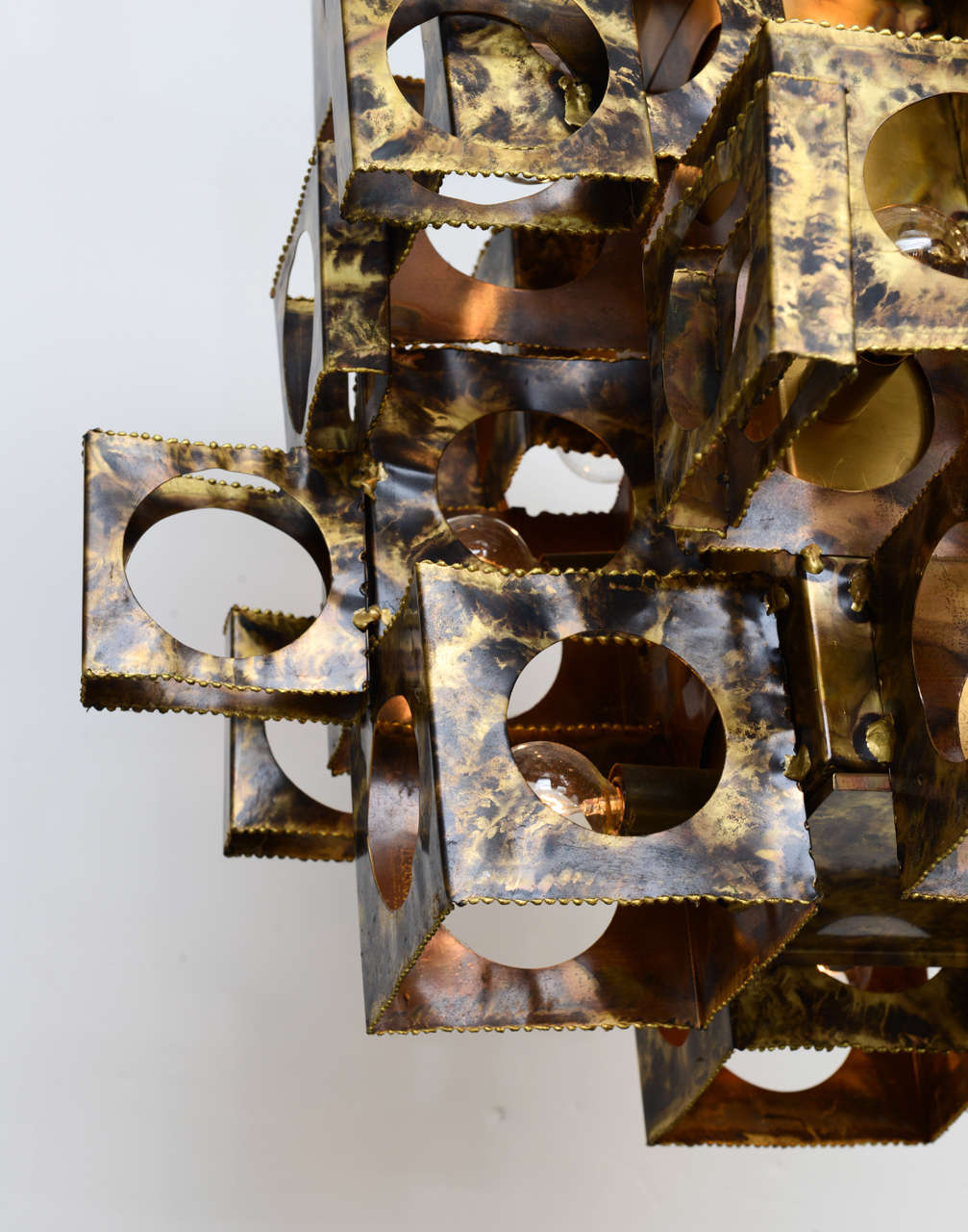 Patinated Brutalist Torch Cut Chandelier by T. A. Greene