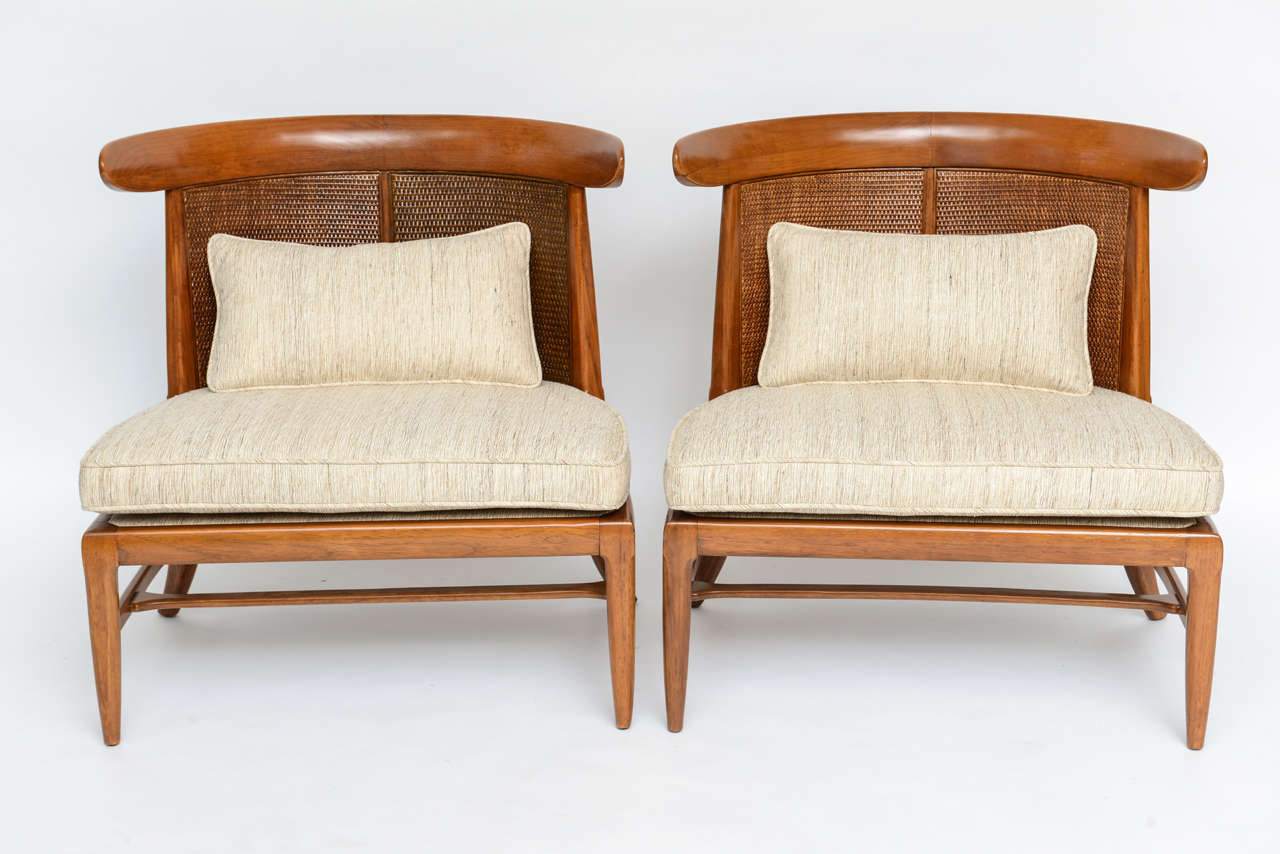 American Pair of Silk Upholstered Erwin-Lambeth Slipper Chairs