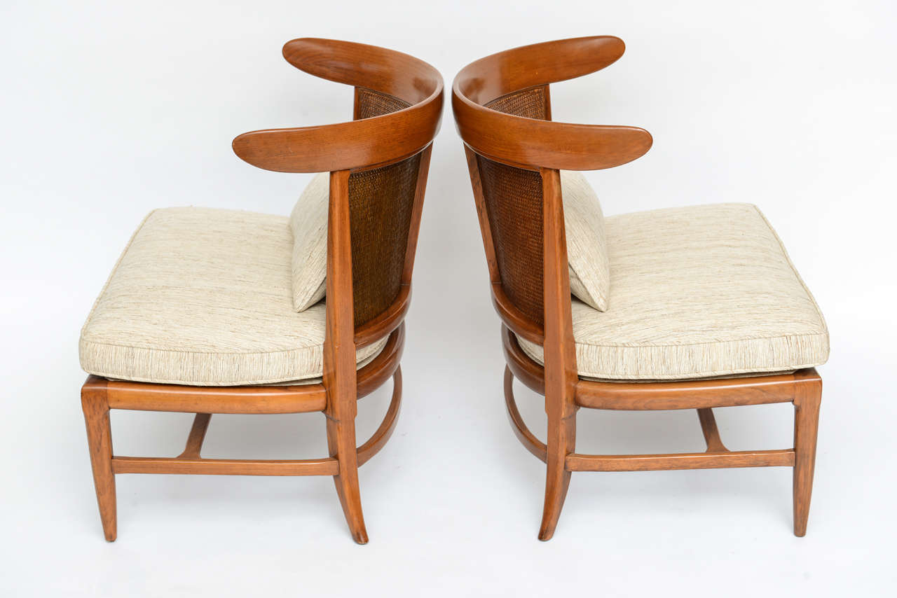 Pair of Silk Upholstered Erwin-Lambeth Slipper Chairs In Excellent Condition In North Miami, FL
