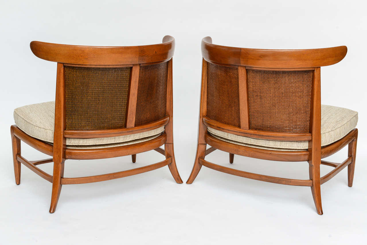Mid-20th Century Pair of Silk Upholstered Erwin-Lambeth Slipper Chairs