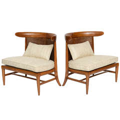 Vintage Pair of Silk Upholstered Erwin-Lambeth Slipper Chairs