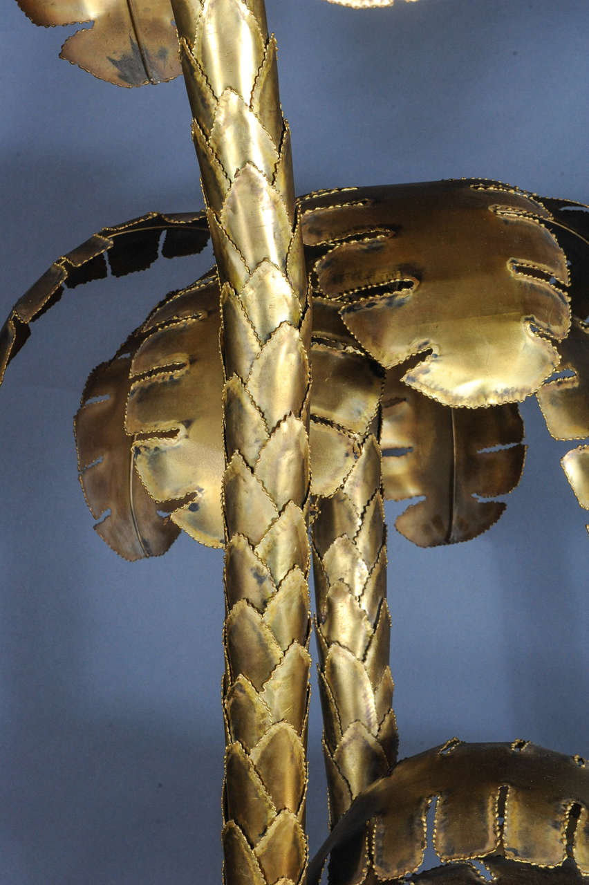 Mid-20th Century huge 6 feet tall copper 3-trunk Maison Jansen palm tree floorlamp