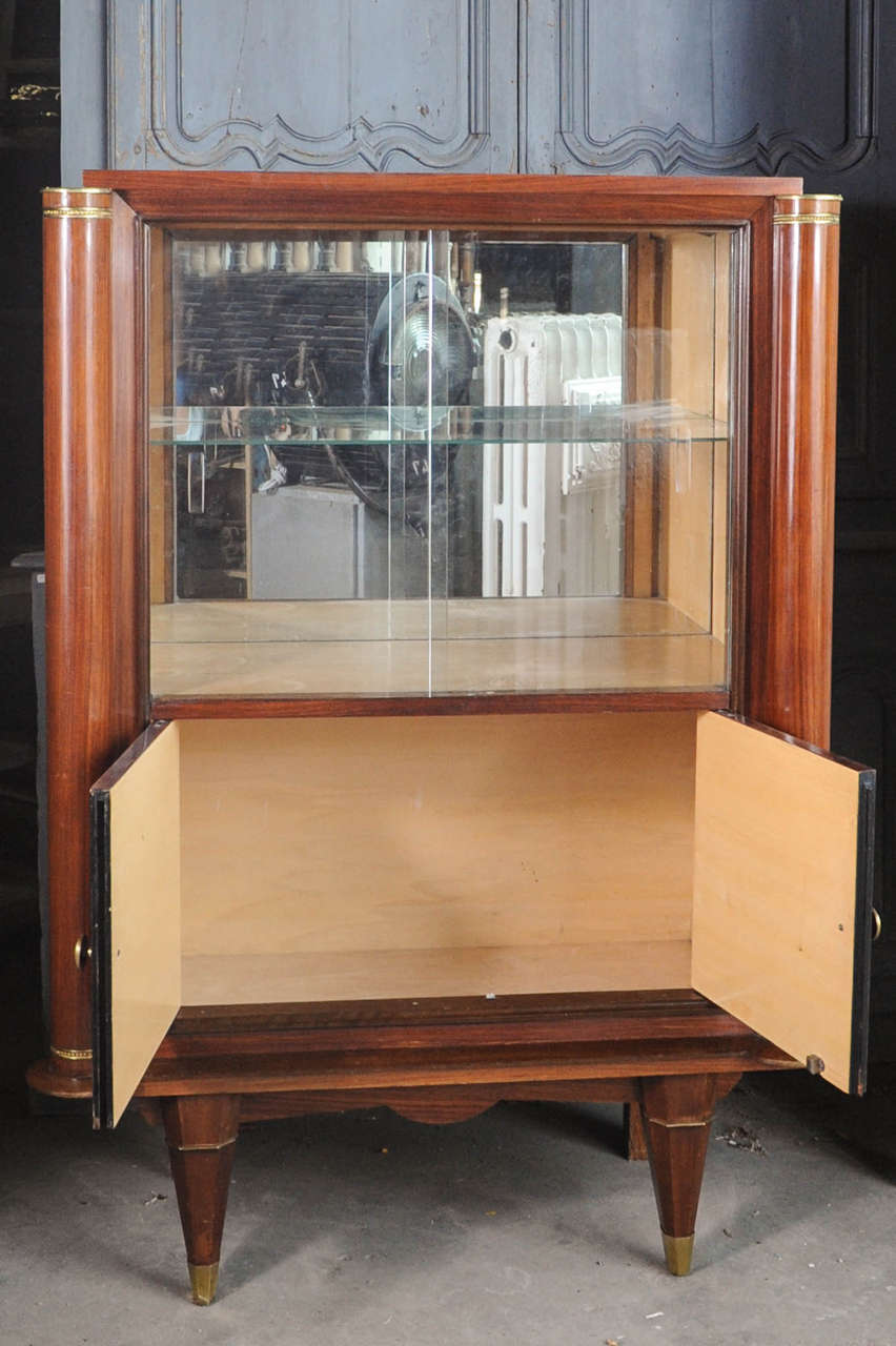 Jules Leleu French Art Deco Cherry Marquetry Vitrine For Sale 1