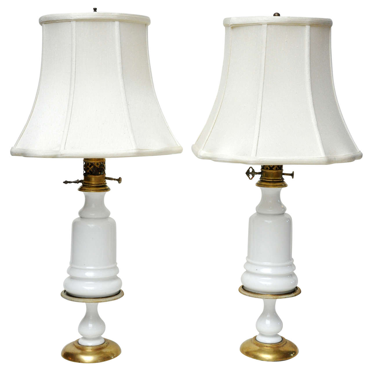 Pair of Paris Porcelain Oil Lamps, Circa 1870