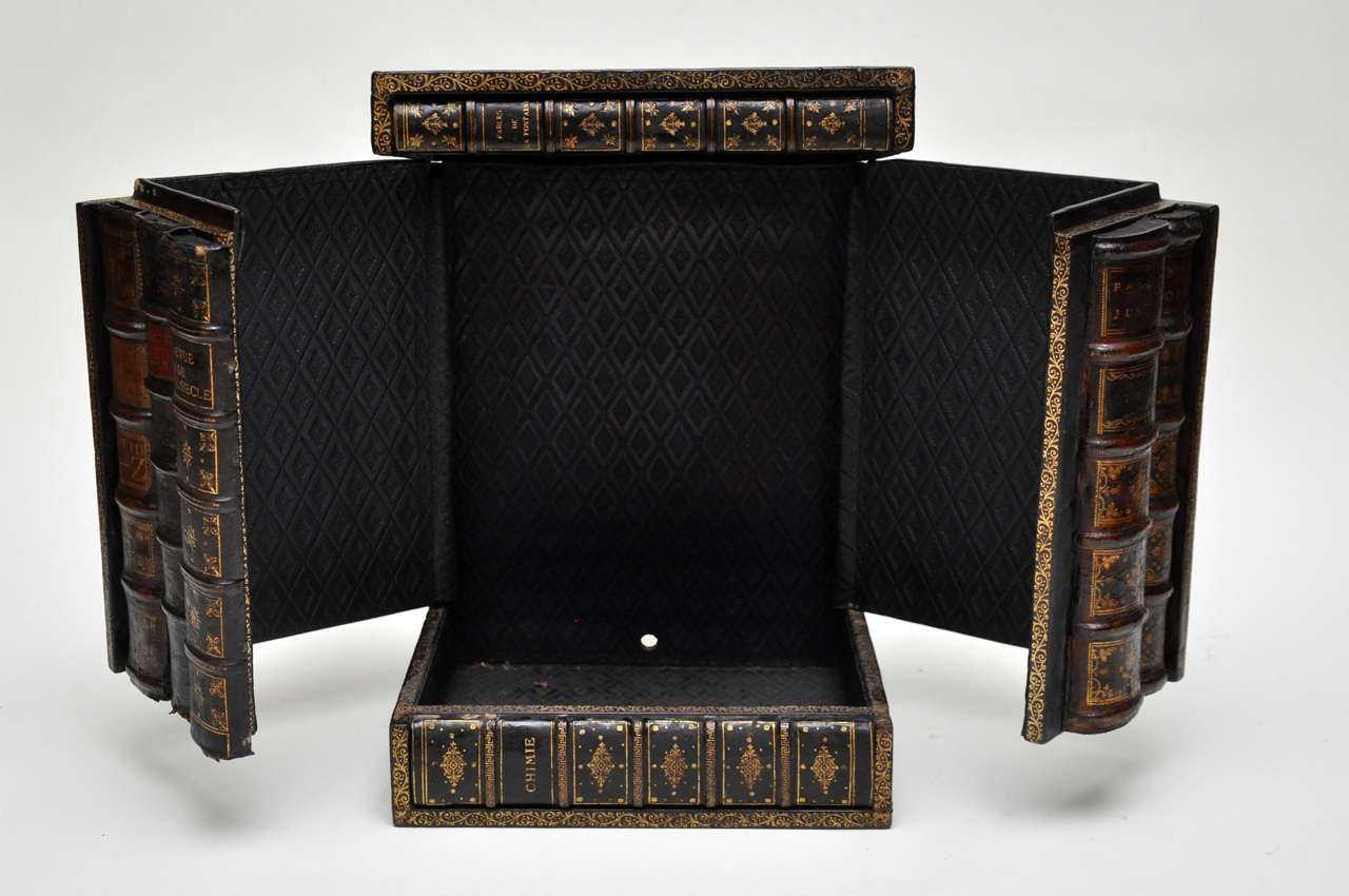 Large Leather Faux Book Telephone Box, France, Circa 1900 2