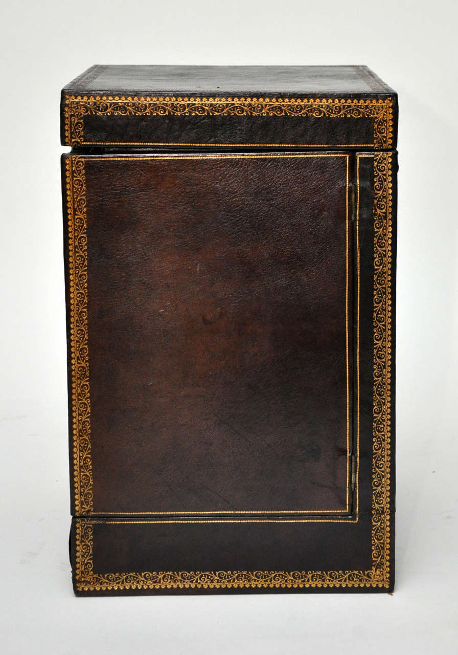 Large Leather Faux Book Telephone Box, France, Circa 1900 3