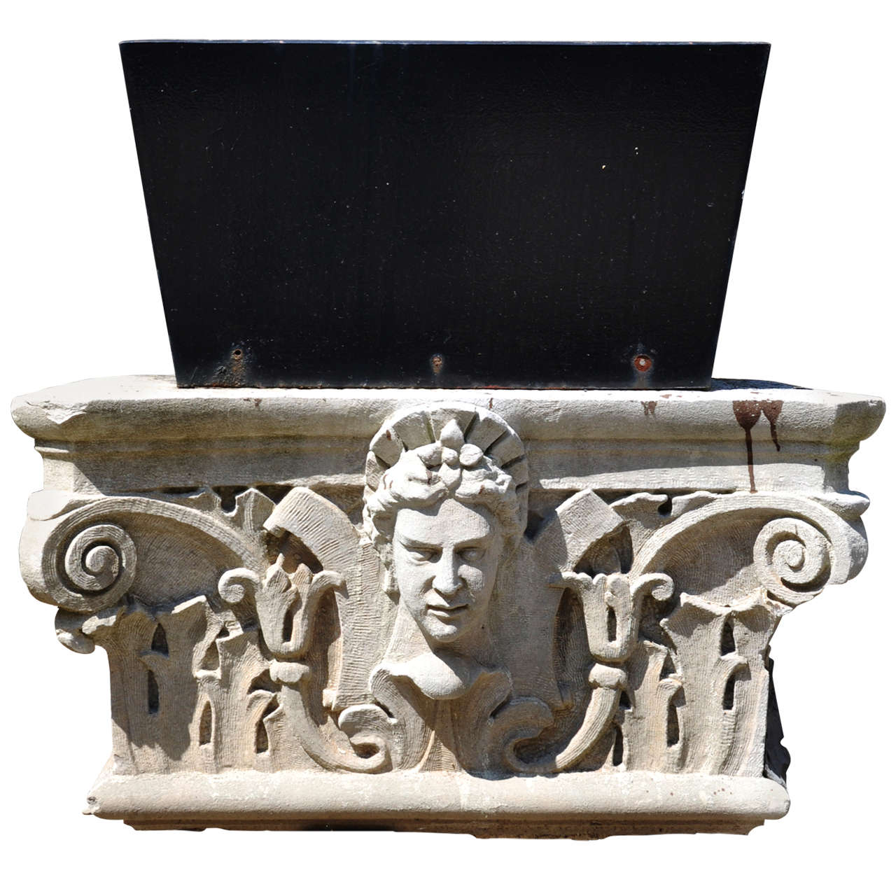 American Carved Limestone Architectural Capital / Planter For Sale