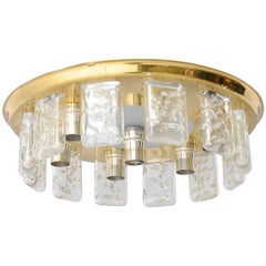 Iced Glass and Brass Flush Mount Light Designed by Doria.