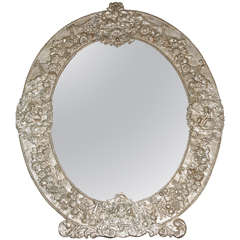 Very Large Repousse Continental Silver Oval Table Mirror