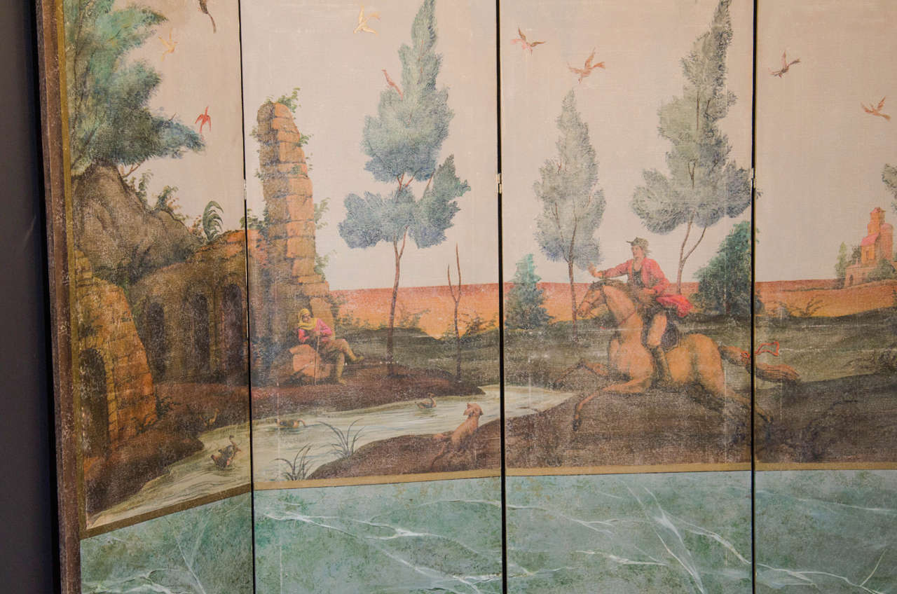 20th Century Hand-Painted Decorative, Six-Panel Screen In Good Condition In New York, NY