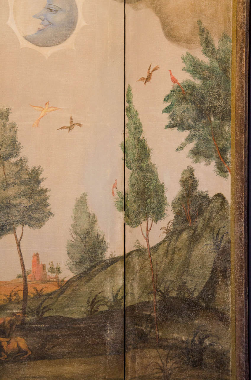 20th Century Hand-Painted Decorative, Six-Panel Screen 3