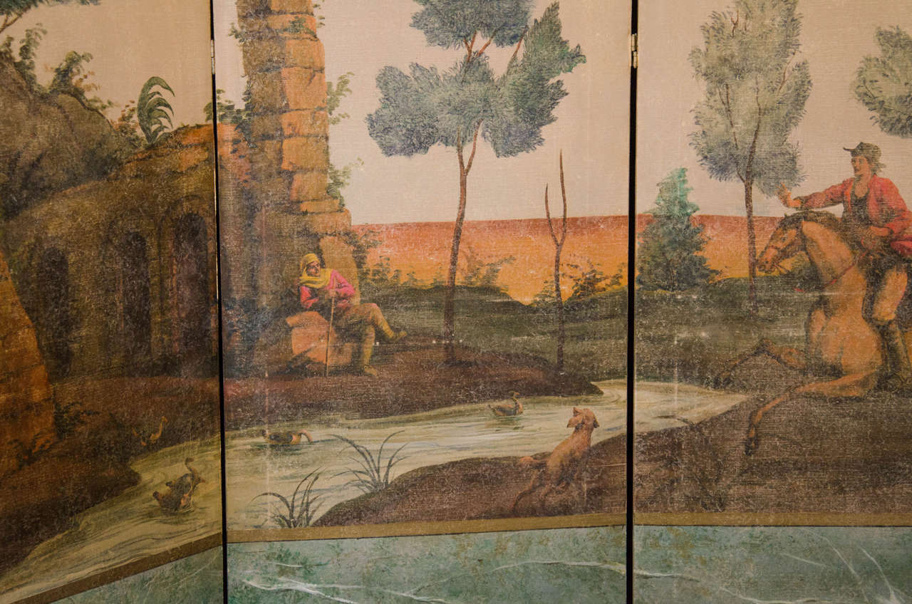 20th Century Hand-Painted Decorative, Six-Panel Screen 4
