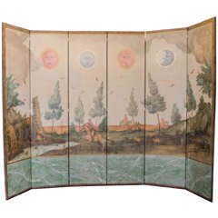 20th Century Hand-Painted Decorative, Six-Panel Screen