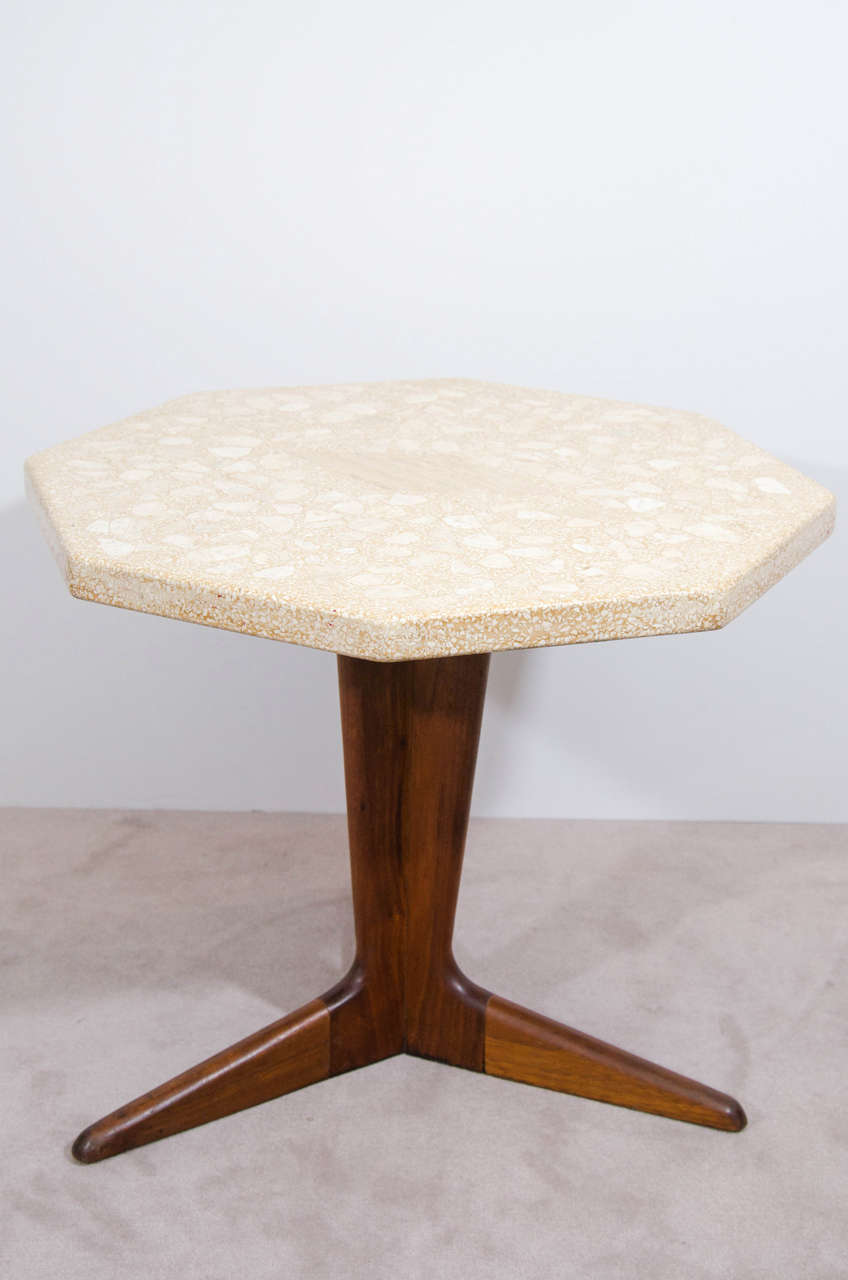 1960s Terrazzo Top Octagonal Table on Rosewood Tripod Base