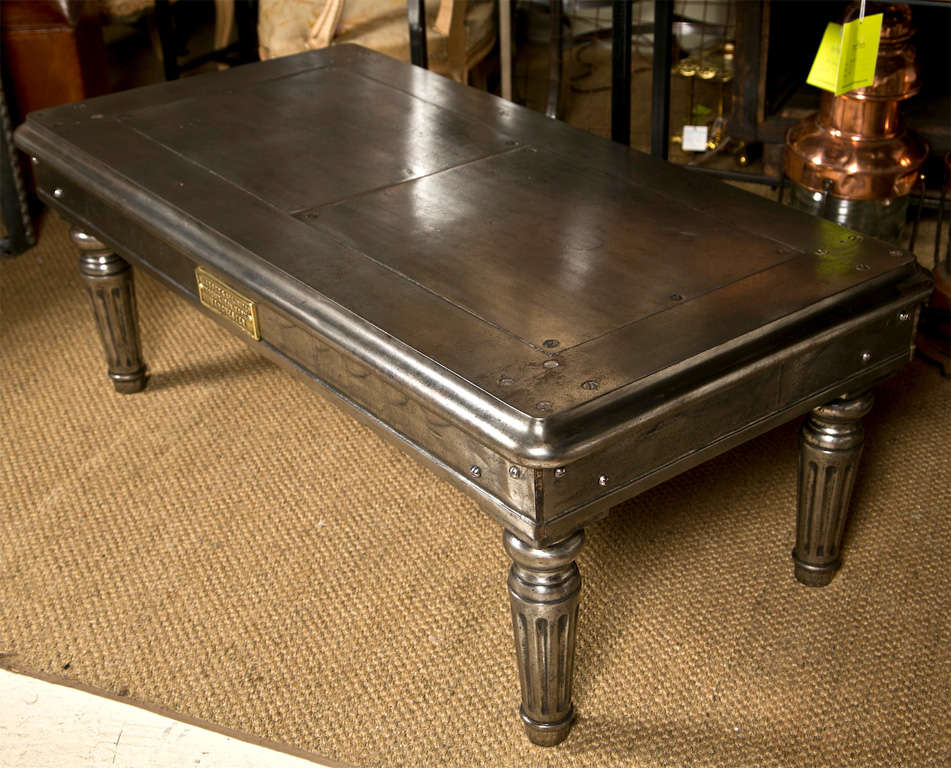 Rare Polished Iron Steel Safe Stand Table 2