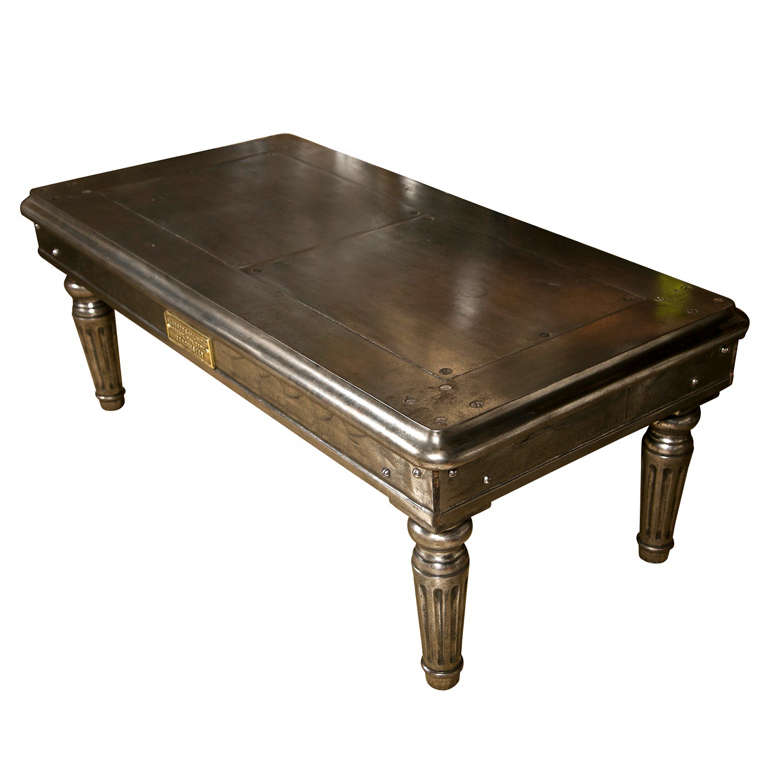 Rare Polished Iron Steel Safe Stand Table