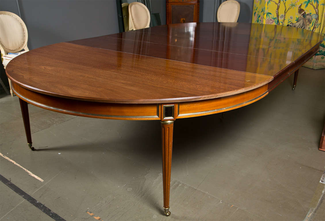 American Directoire Style Dining Table, Mahogany and Brass Inlay