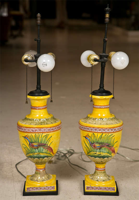Pair of Italian Faience Urn Style Lamps