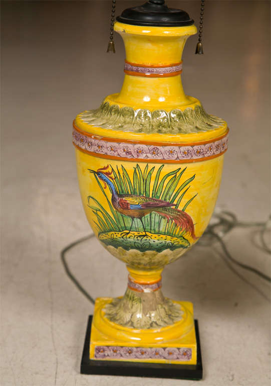 Pair of Italian Faience Urn Style Lamps In Excellent Condition In Stamford, CT