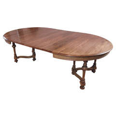19th Century French Bleached-Oak Round Dining Table w 5 Leaf Ext