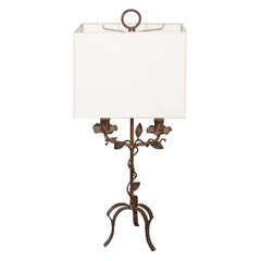 2-Light Gilt Iron Table Lamp, Vine & Leaf Motif, Parchment Shade
