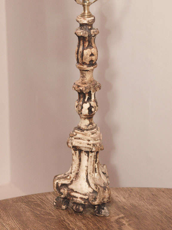 Early 19th Century Italian Carved Wooden Altar Candlestick Lamp For Sale 2
