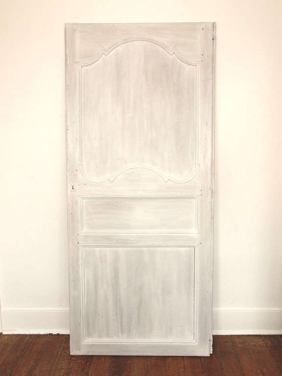 18th Century French Hand Hewn Carved & Painted Door w Hinge